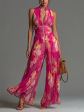 Zsófia Jumpsuit | Plisowany Chiffonowy Kombinezon w Różu