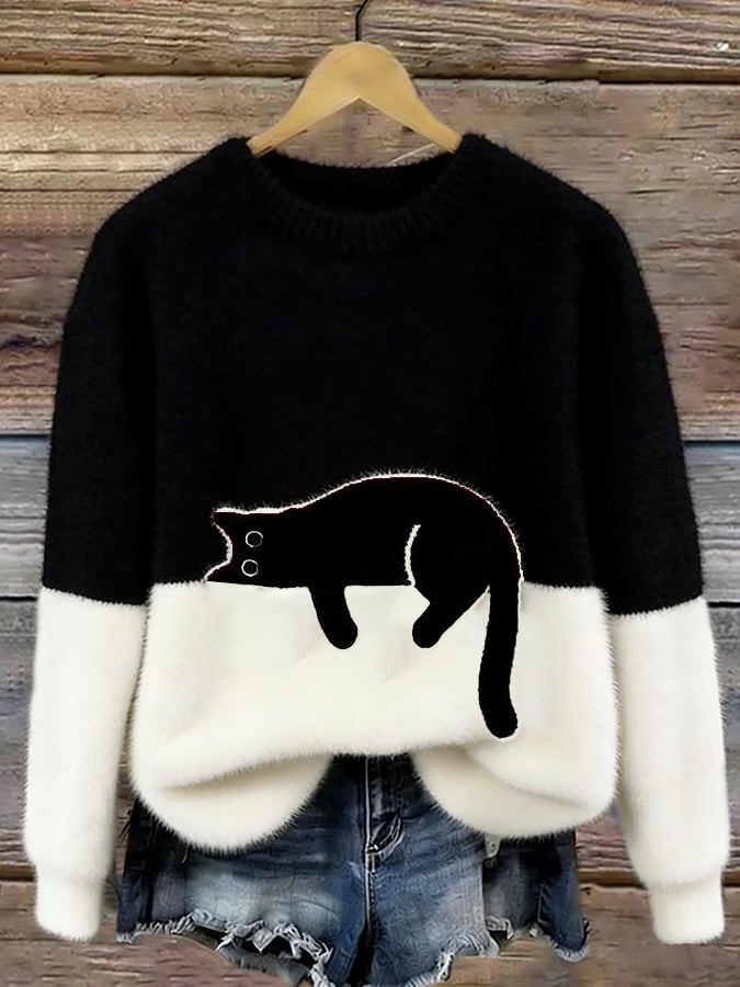 Belinda - Oversized sweter z motywem kota