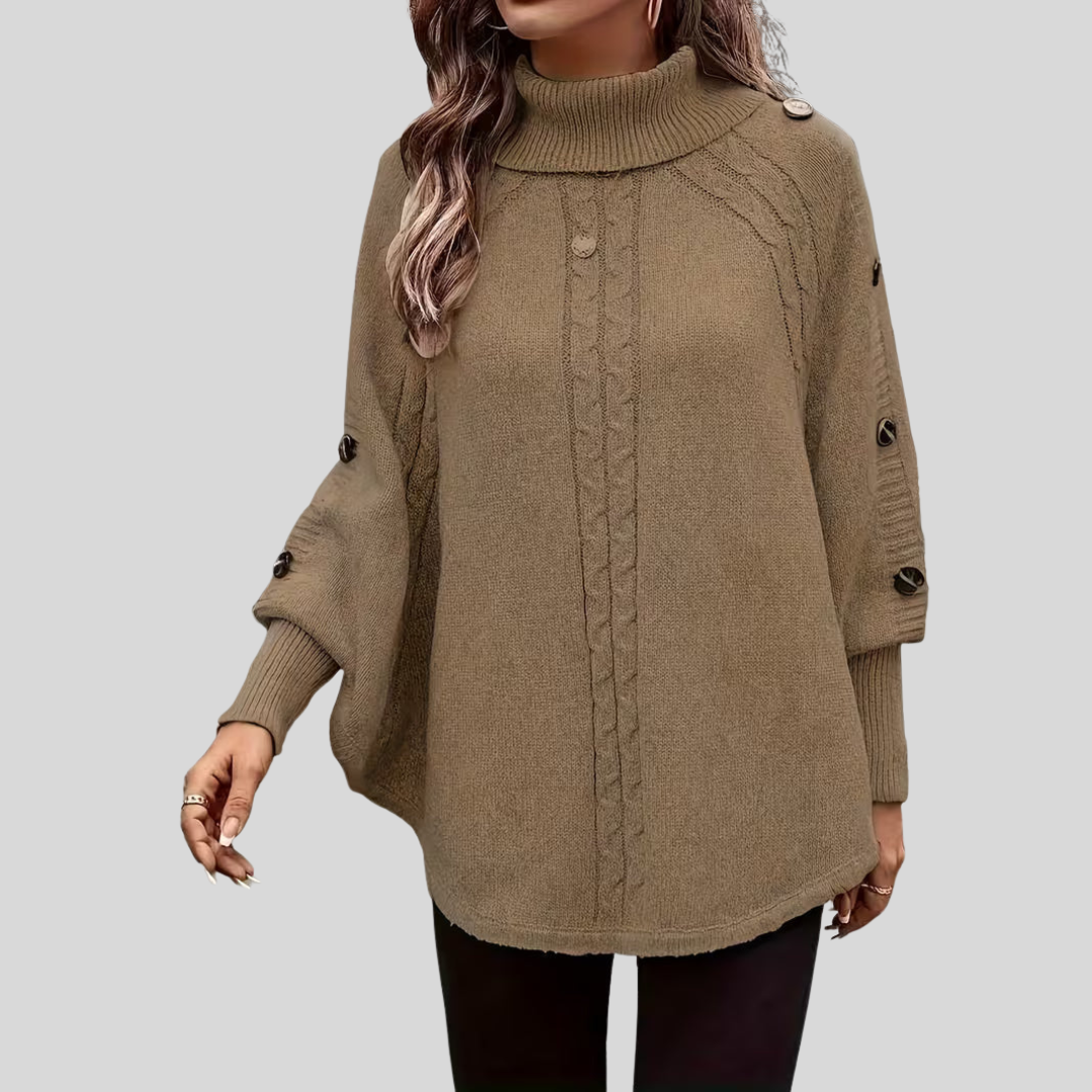 Ludmiła™ | Sweter z wysokim kołnierzem i splotem warkoczowym