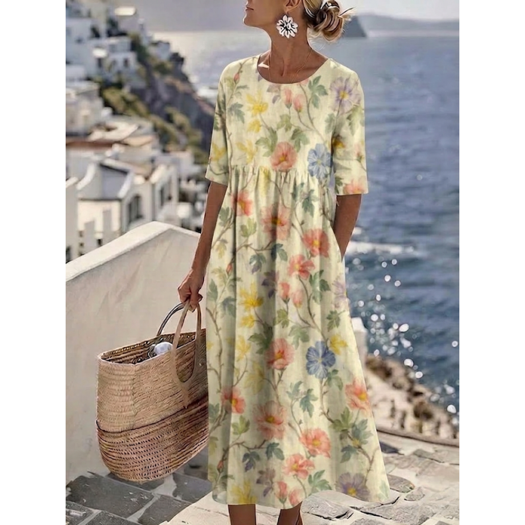 Aurelia™ - Elegancka Kwiatowa Sukienka Letnia Midi