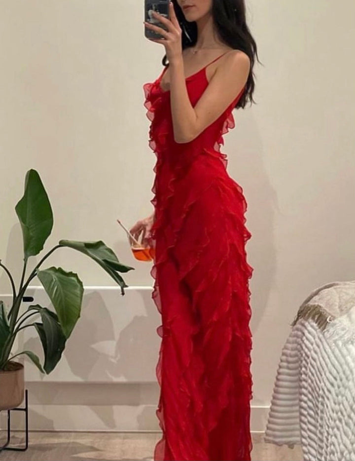 Zara - Sukienka Maxi z Falbanami