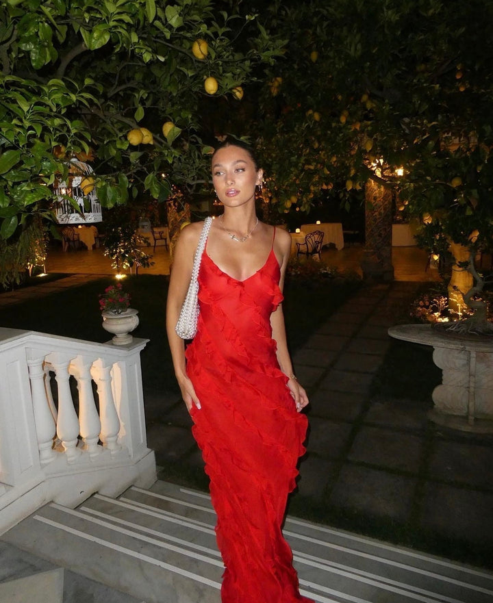 Zara - Sukienka Maxi z Falbanami