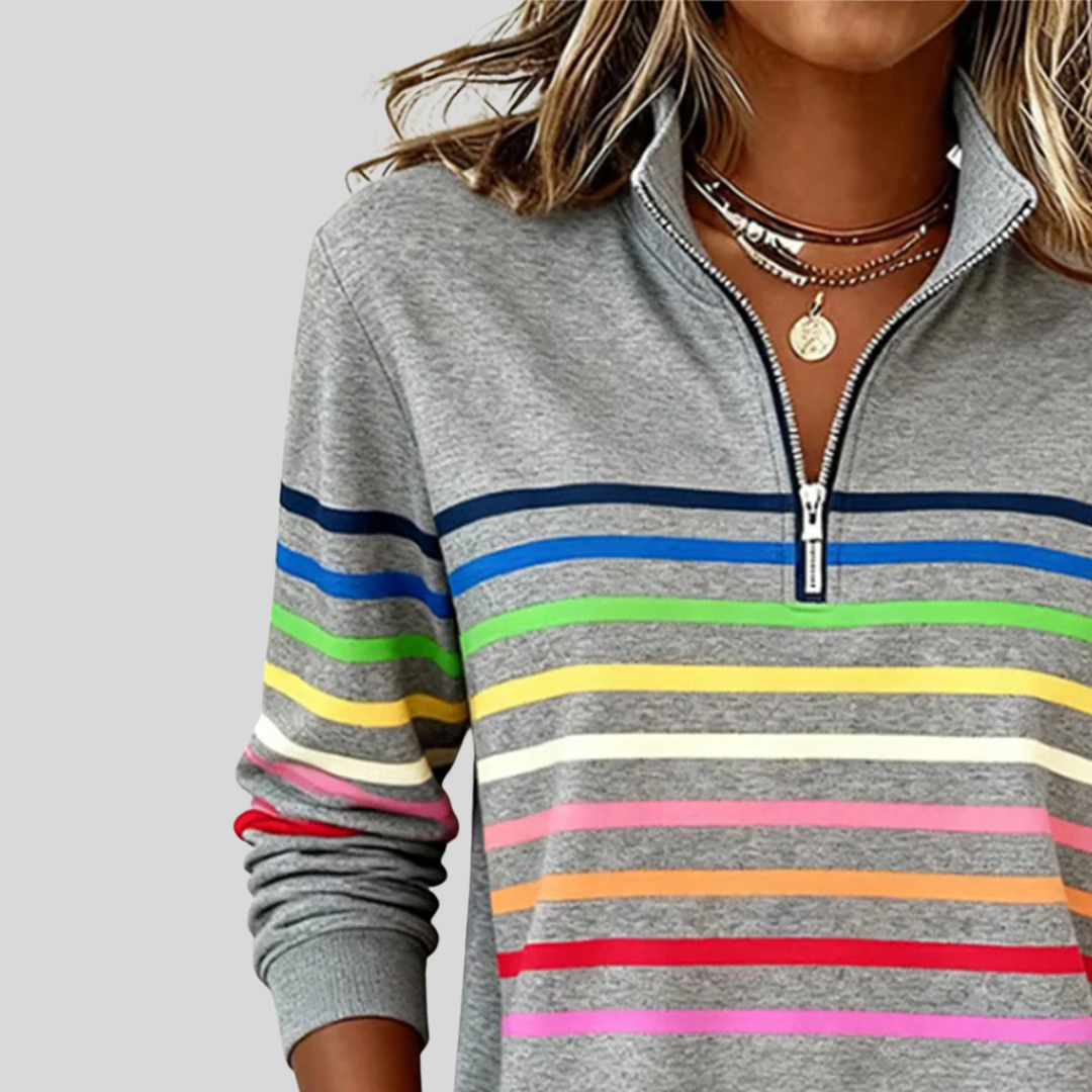 Prismette™ | Kolorowy Sweter z Ćwierć Zipperem w Paski