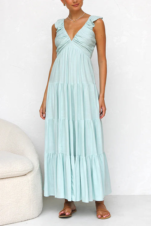 Juliet | Sukienka maxi z falbankami i dekoltem w serek