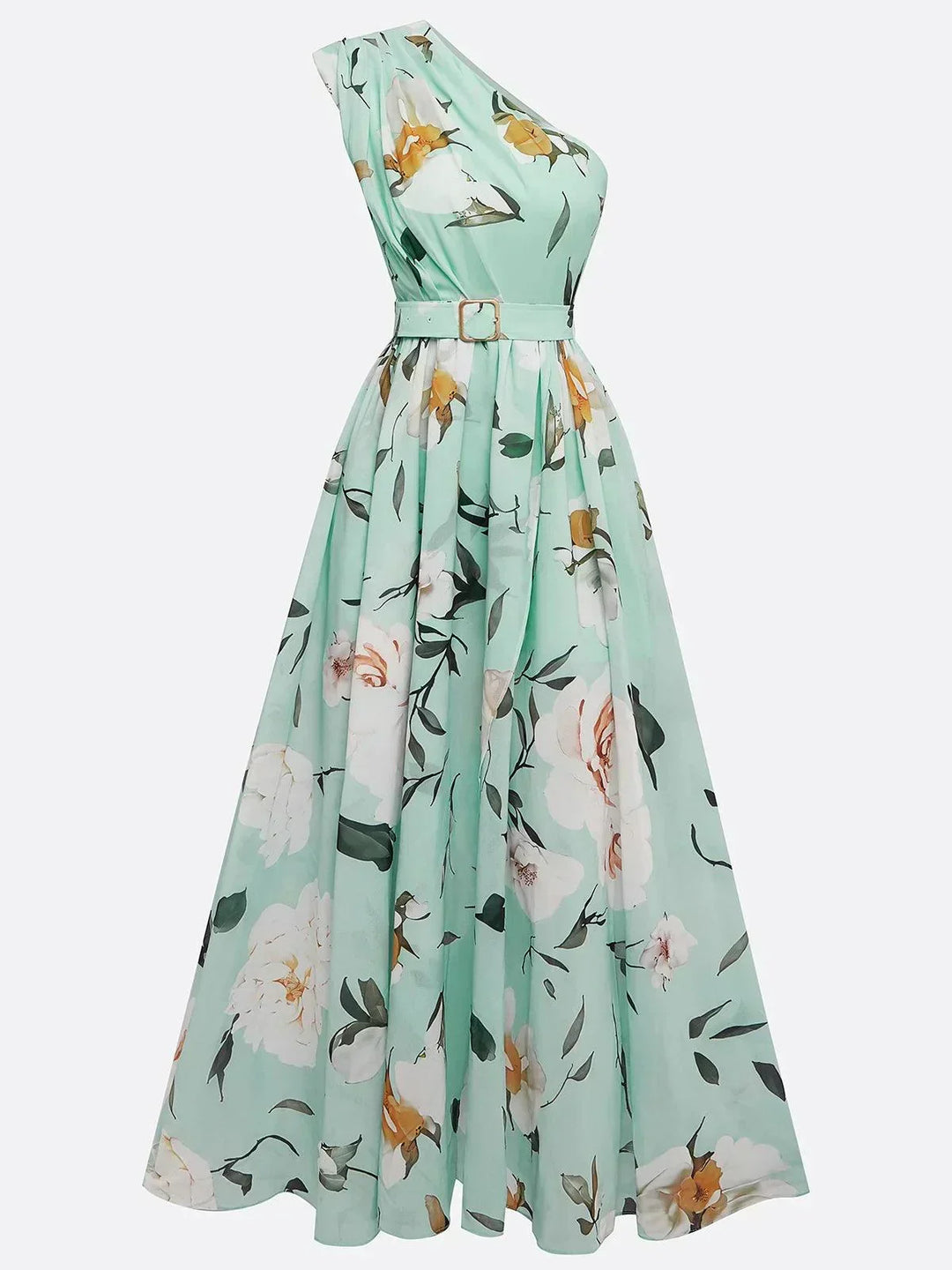 Sella - Rüsztowane Sukienka Maxi Chiffon na Jedno Ramię w Linii A