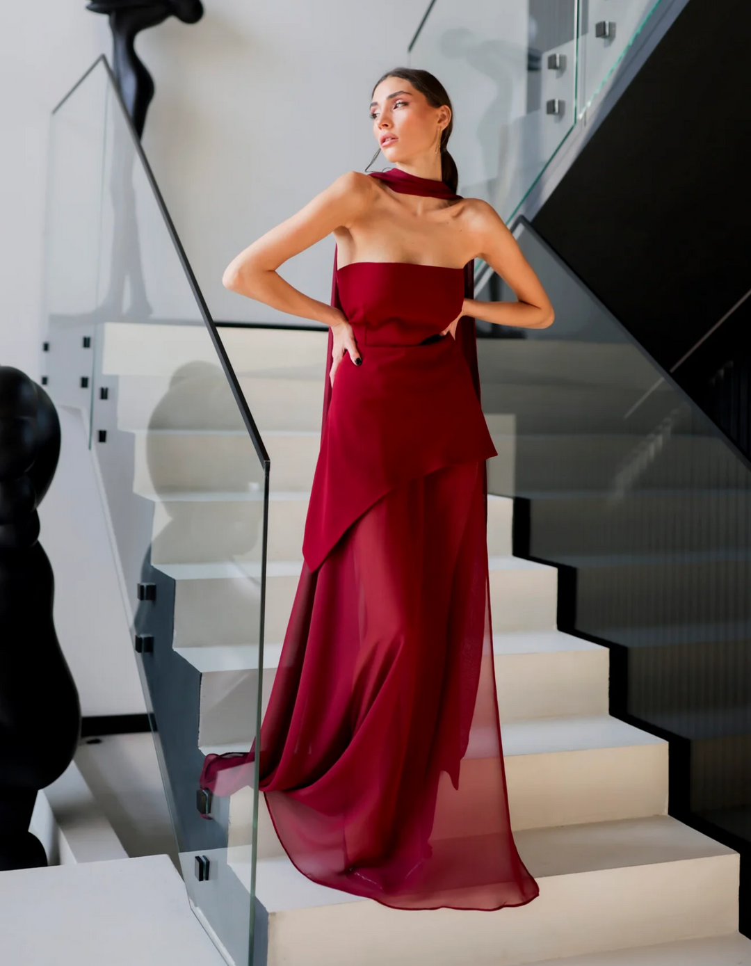 Aylin – Sukienka maxi z chiffonu bez ramiączek