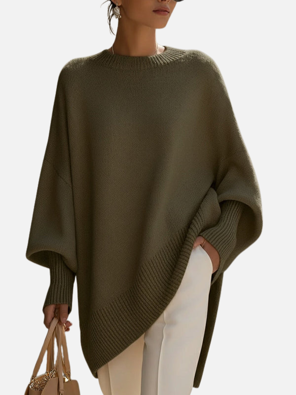 Anne | Miękki, oversize'owy poncho-pulower z dzianiny