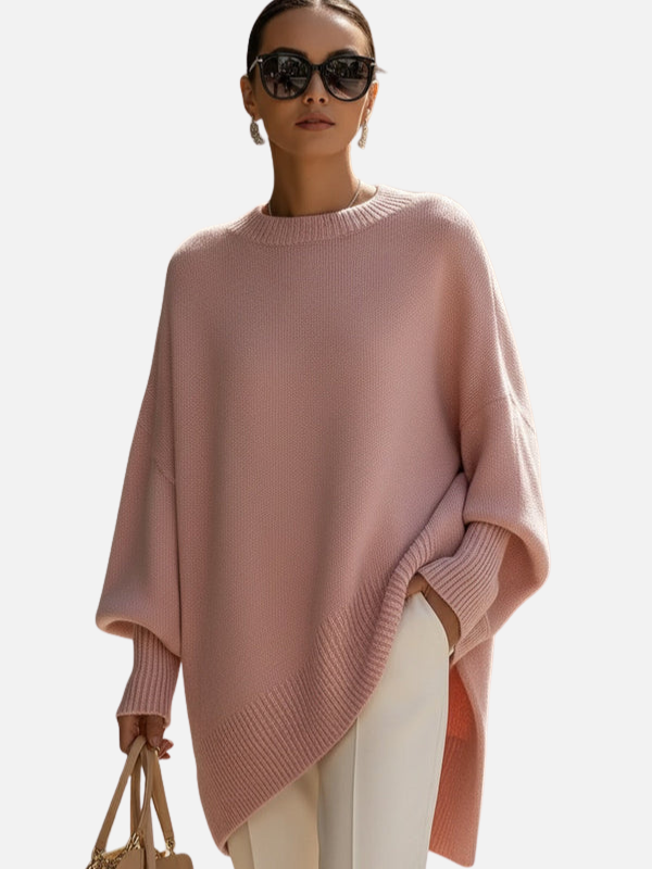 Anne | Miękki, oversize'owy poncho-pulower z dzianiny