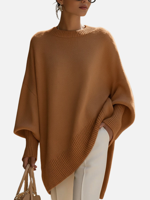 Anne | Miękki, oversize'owy poncho-pulower z dzianiny