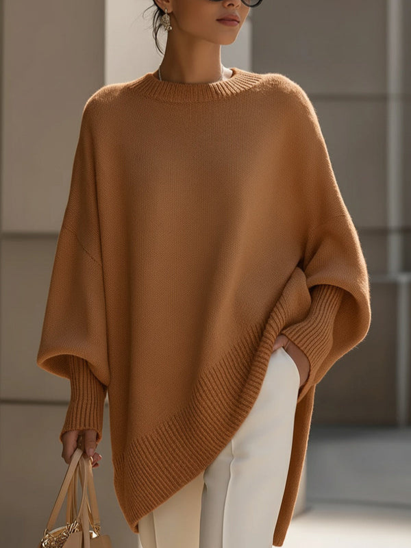Anne | Miękki, oversize'owy poncho-pulower z dzianiny