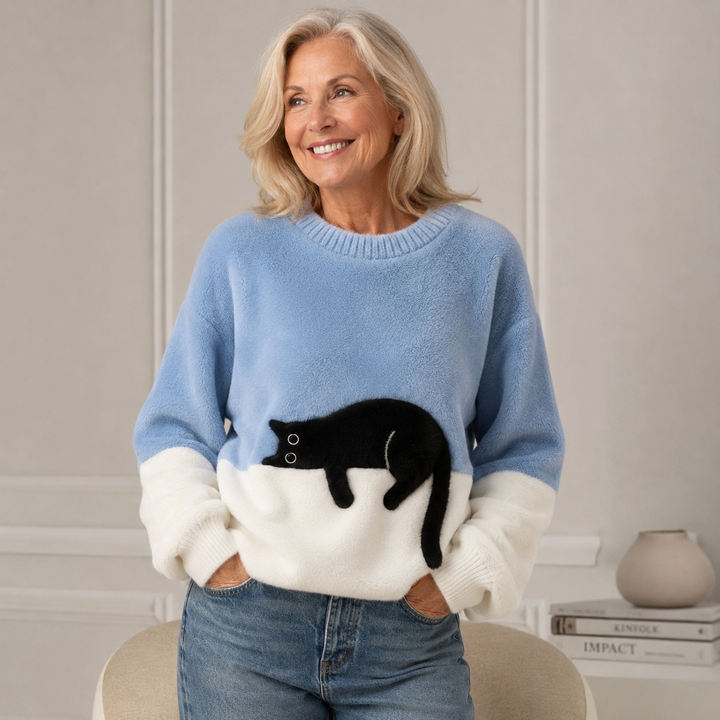 Belinda - Oversized sweter z motywem kota
