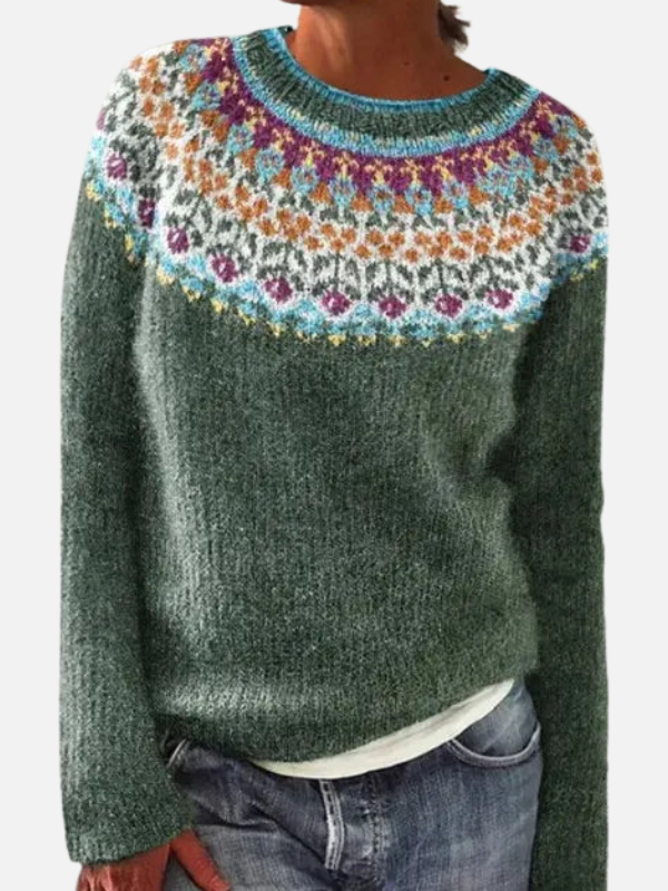 Lene | Wzorzysty sweter z dzianiny z pasem