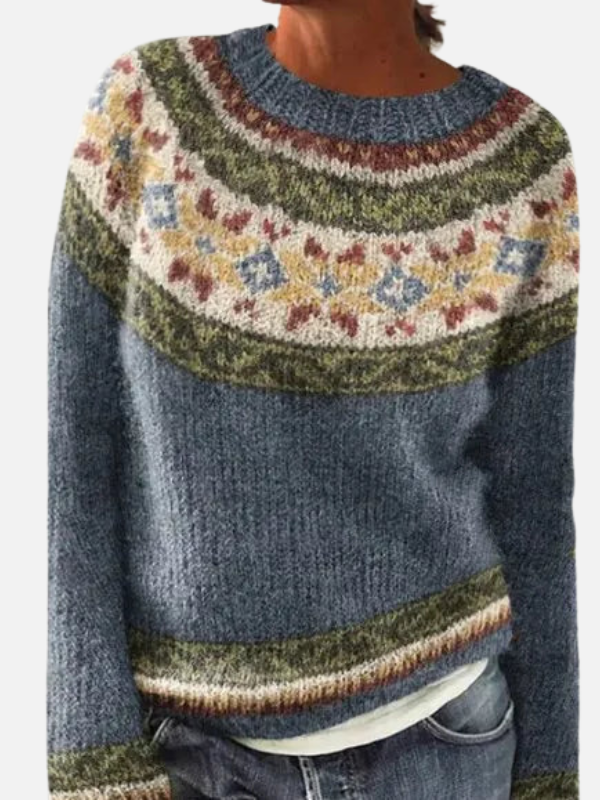 Lene | Wzorzysty sweter z dzianiny z pasem