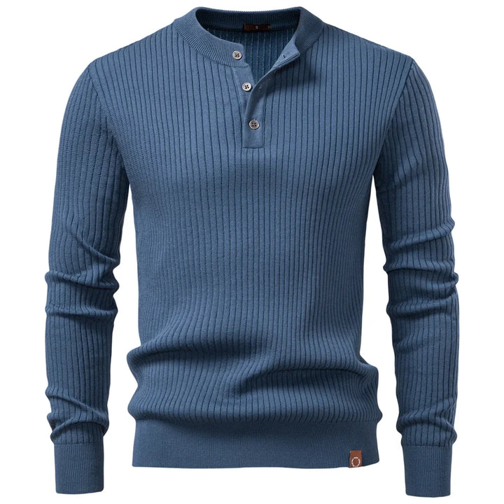 Ribbed sweter męski z listwą guzikową i długim rękawem | Welana Warszawa