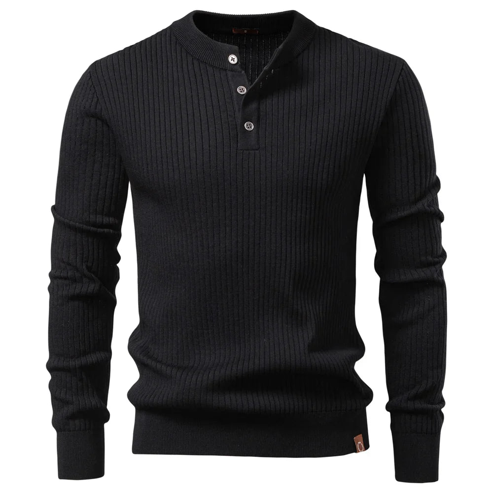 Ribbed sweter męski z listwą guzikową i długim rękawem | Welana Warszawa