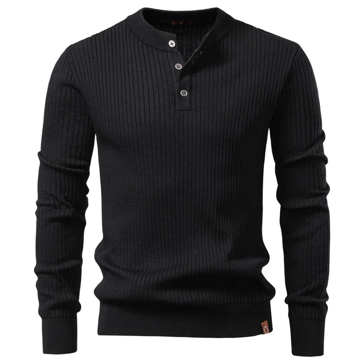 Ribbed sweter męski z listwą guzikową i długim rękawem | Welana Warszawa