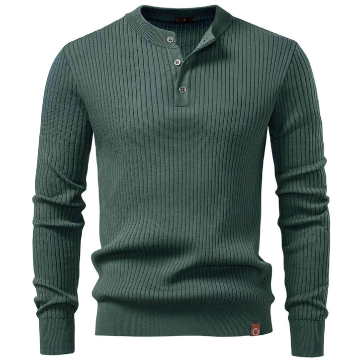 Ribbed sweter męski z listwą guzikową i długim rękawem | Welana Warszawa