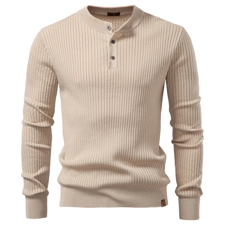 Ribbed sweter męski z listwą guzikową i długim rękawem | Welana Warszawa