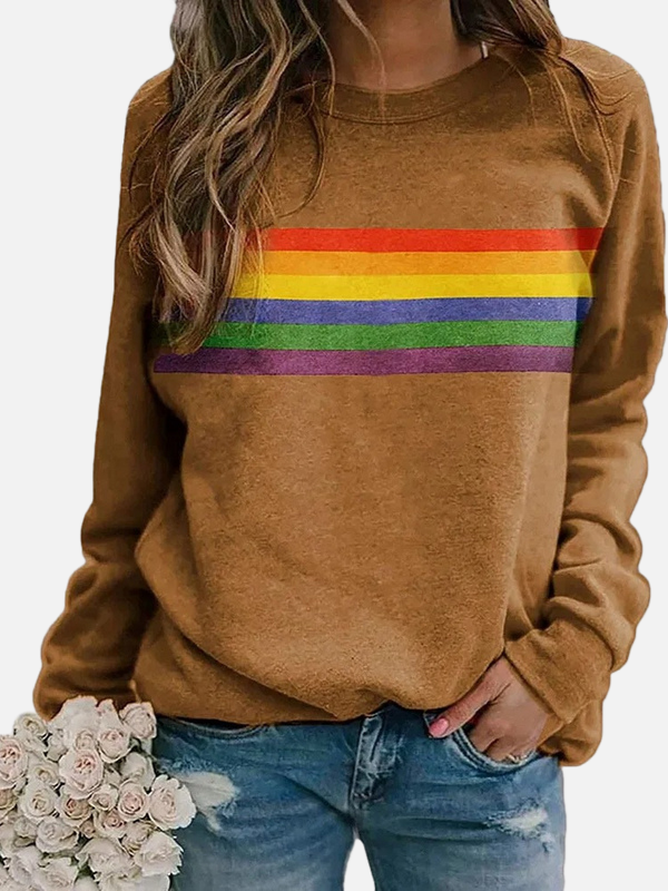 Helle | Bluza z tęczowymi paskami, okrągły dekolt