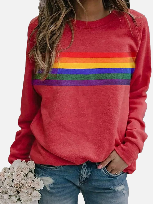 Helle | Bluza z tęczowymi paskami, okrągły dekolt