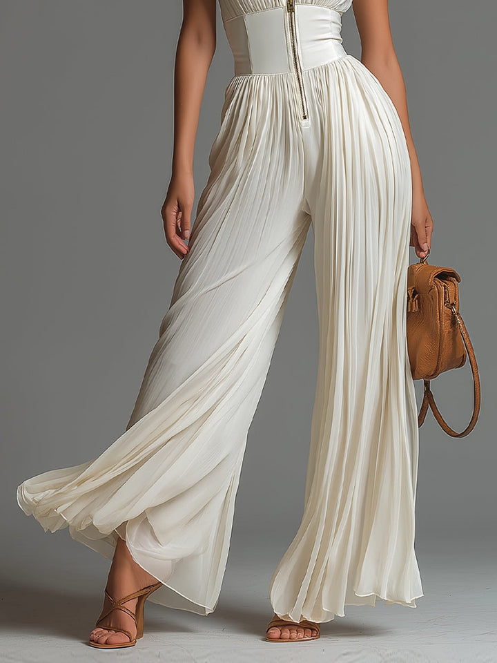 Zsófia Jumpsuit | Plisowany biały kombinezon