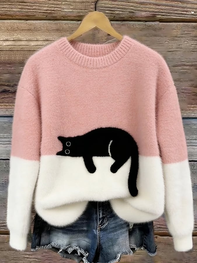 Belinda - Oversized sweter z motywem kota