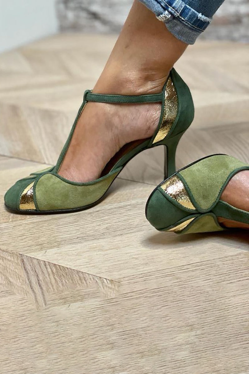 Carley™ - Patchwork T-Strap Obcasy