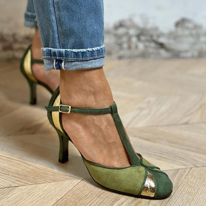 Carley™ - Patchwork T-Strap Obcasy